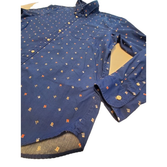 J. Crew Men's Secret Wash Cotton Poplin Button Up Shirt Nautical Flag Size Large - Picture 4 of 10
